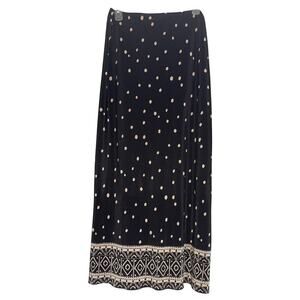 Vintage Rafael Women's Size Small Black Polka Dot Geometric Hem Maxi Skirt